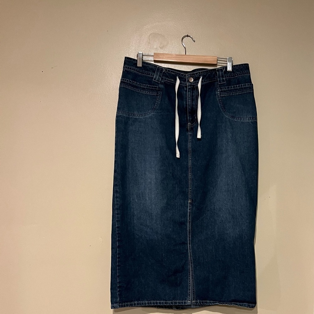Venezia Skirt Womens 16 Blue Denim Maxi Drawstring Waist Long Jean Western Chic